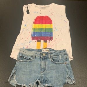Girls Muscle Tee and Jean shorts